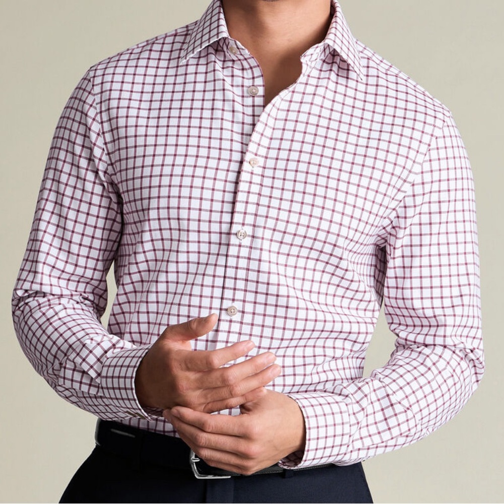 Charles Tyrwhitt Classic Fit Twill Berry Grid Check Dress shirt 17/36 in